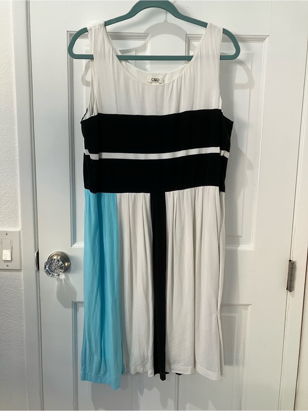 Cato White, Black & Light Blue Colorblock Midi Dress